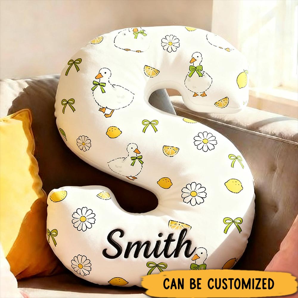 Personalized Duck Letter Graphic 3D Print Pillow Family Gift with Custom Name Design
