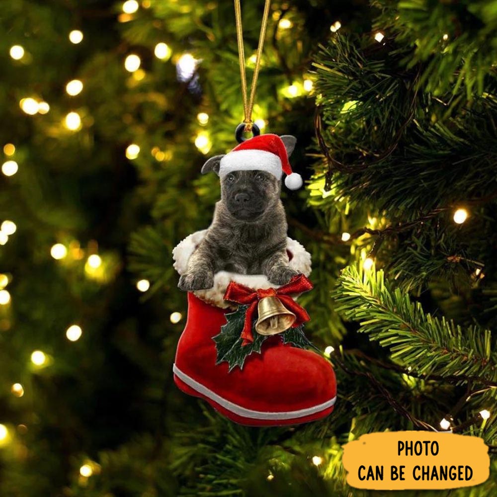 Personalized Dutch Shepherd In Santa Boot Christmas Hanging Ornament Custom Christmas Ornament Gift Idea