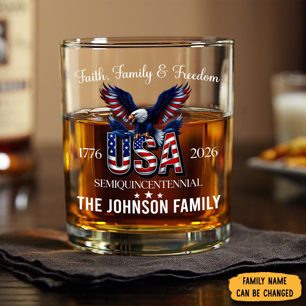 Personalized Eagle Faith Family Freedom America Whiskey Glass July 4th Gift Ideas