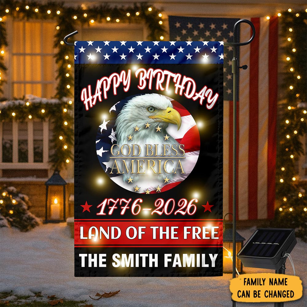 Personalized Eagle Happy Birthday Land Of Free Led Garden Flag Fourth Of July Gift For Patriots