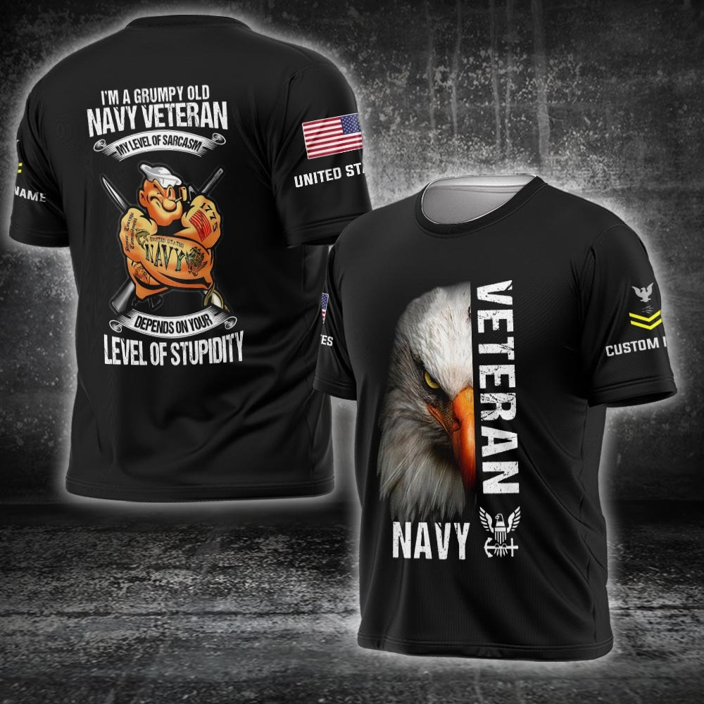 Personalized Eagle Navy Veteran Shirt I'm A Grumpy Veteran T-Shirt Gift Ideas For Dad
