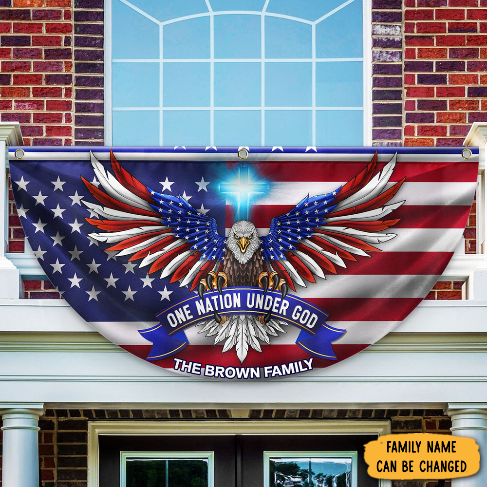 Personalized Eagle One Nation Under God Non Pleated Fan Flag House Decor Gift For Father