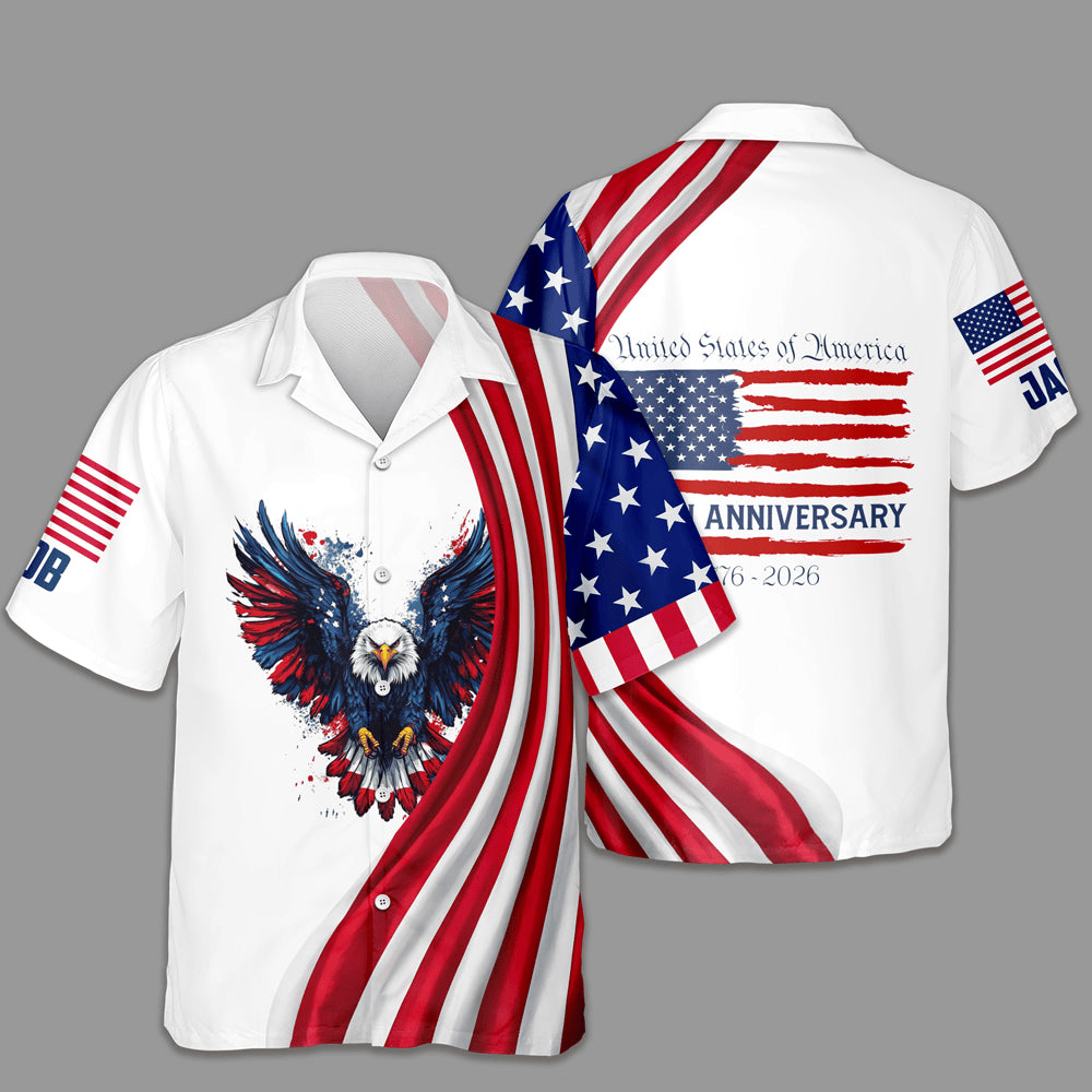 Personalized Eagle Patriotic 250th Anniversary Hawaiian Shirt 4th Of July Shirt Patriotic Gifts