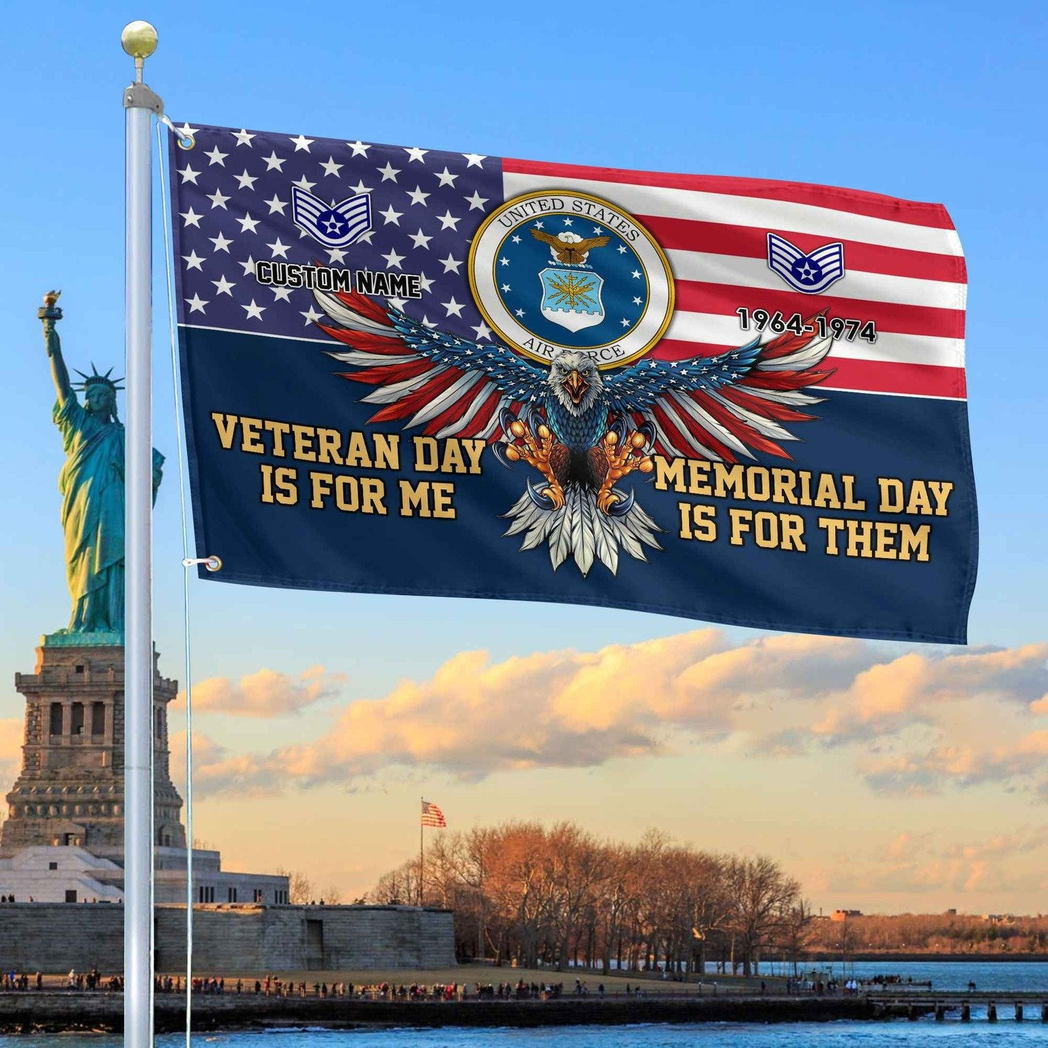 Personalized Eagle US Air Force Flag Veteran Day Is For Me Memorial Day Is For Them Flag