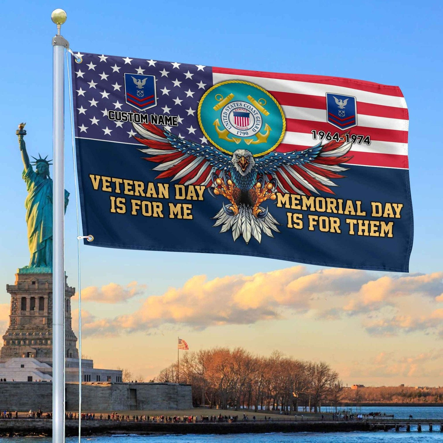 Personalized Eagle US Coast Guard Flag Veteran Day Is For Me Memorial Day Is For Them Flag