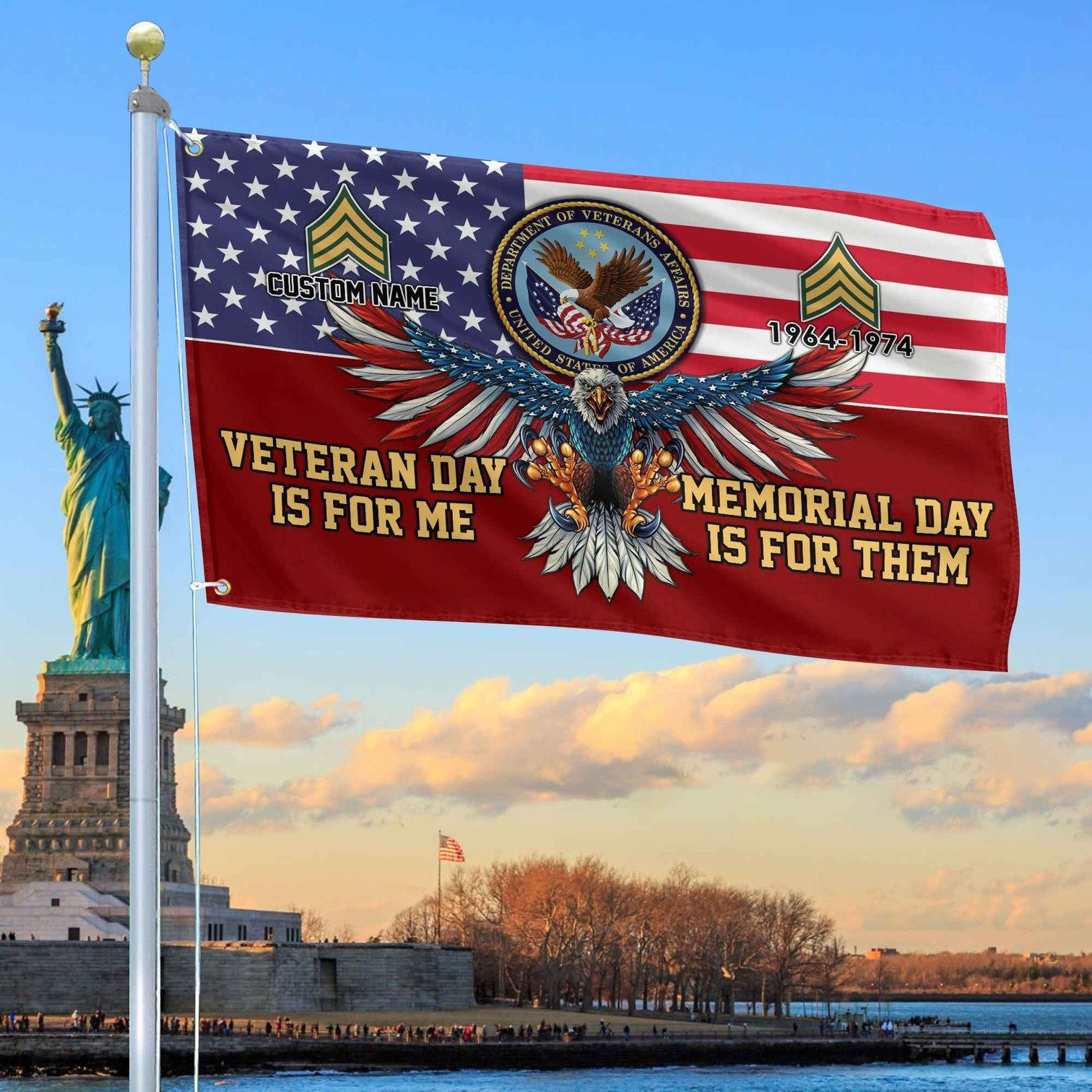 Personalized Eagle US Veteran Flag Veteran Day Is For Me Memorial Day Is For Them Flag