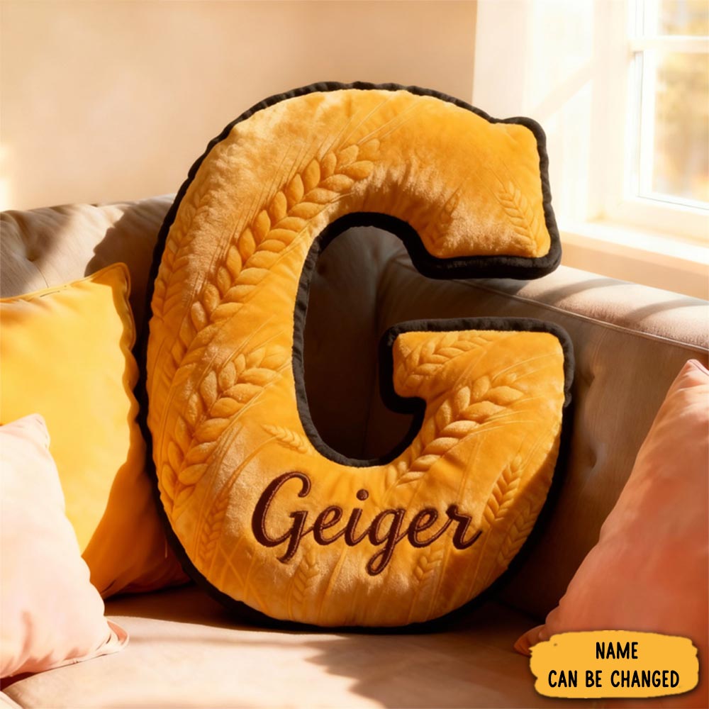 Personalized Ear Of Wheat Alphabet Throw Pillow Graphic 3d Print Letter Pillow With Name For Kids Baker Baking Lover Birthday Gift