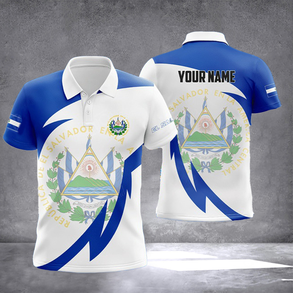 Personalized El Salvador Coat Of Arm Polo Shirt El Salvador Flag Coat Of Arms Symbol