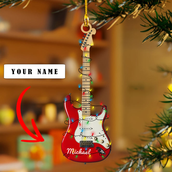 Personalized Electric Guitar Christmas Light Ornament Custom Name Guitar Lover Ornament