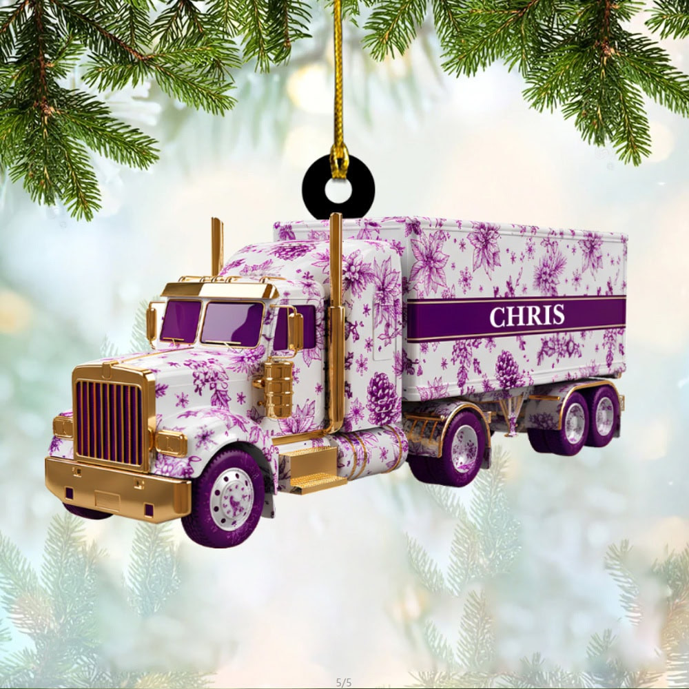 Personalized Elegant Semi Truck Toile De Jouy Custom Flat Acrylic Ornament Gift For Truckers