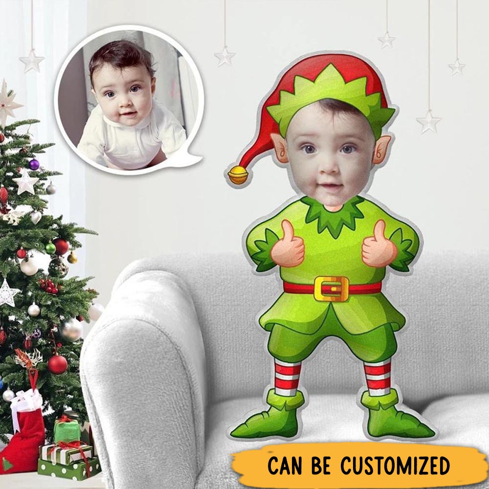 Personalized Elf Character Pillows Delightful Holiday Spirit with Customizable Photo Keepsake
