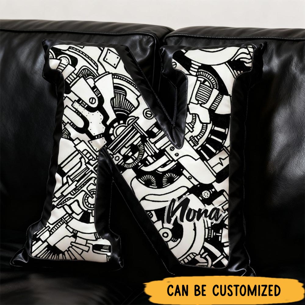 Personalized Engine Enthusiast Pillow Custom Initial Abstract Design Cushion Graphic 3D Print Gift for Car Lovers