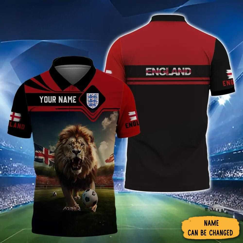 Personalized England Lion Art Football Polo Shirt England National Football Team Merch Fan Gear