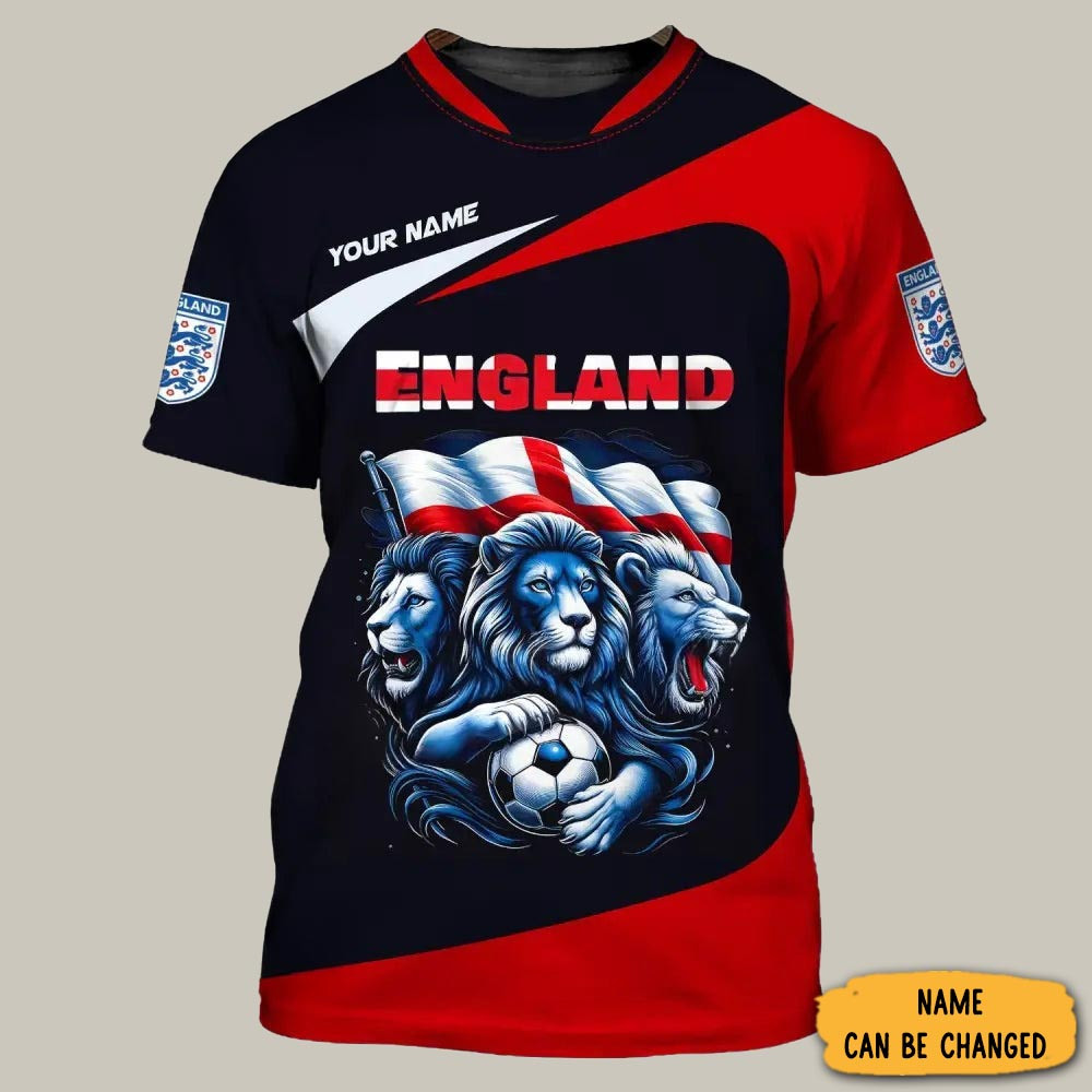 Personalized England Lion Art T-Shirt Game Day England Football Team Shirt Fan Gear