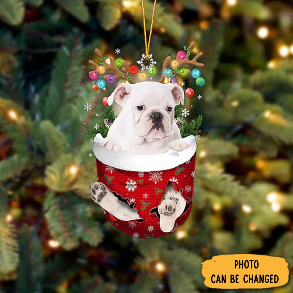 Personalized English Bulldog In Snow Pocket Christmas Ornament Thoughtful Valentine Ornament Gift