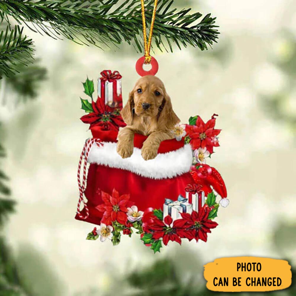 Personalized English Cocker Spaniel In Gift Bag Christmas Ornament Unique Thanksgiving Ornament Idea