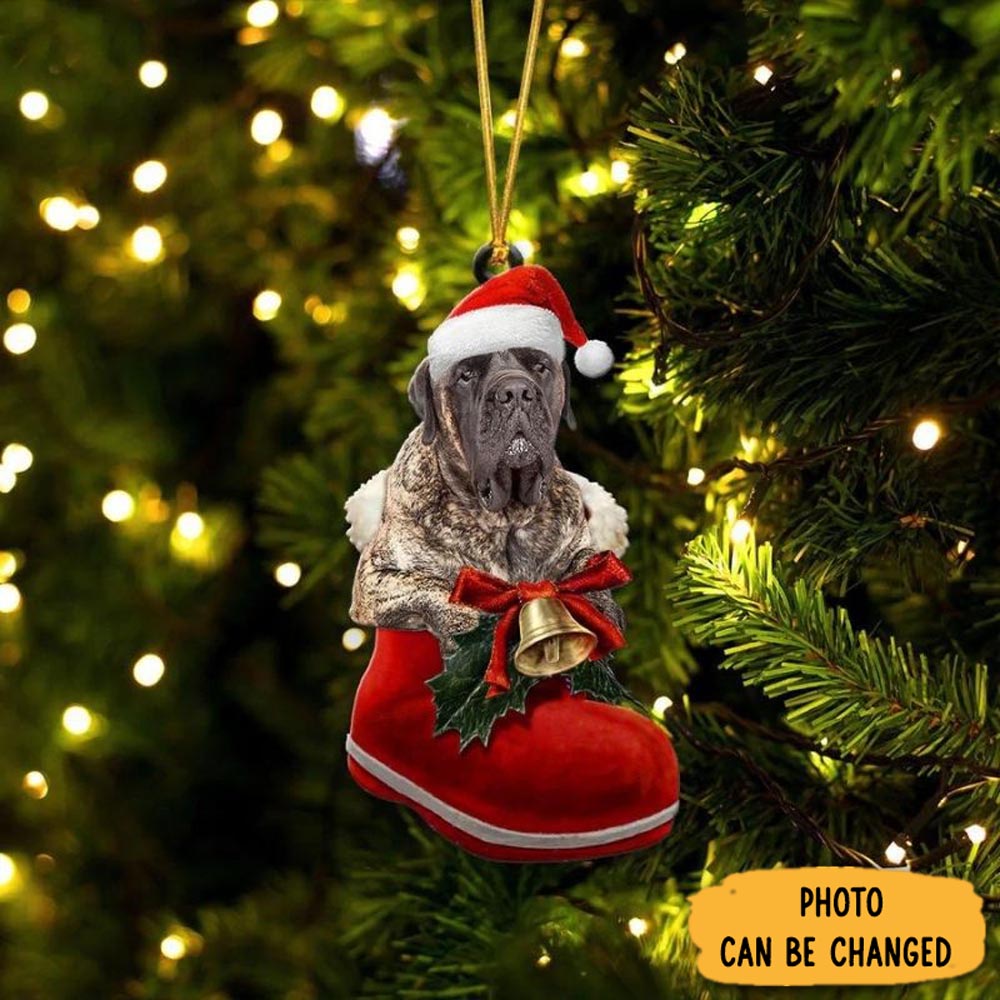Personalized English Mastiff Brindle In Santa Boot Christmas Hanging Ornament Memorable Anniversary Ornament Keepsake