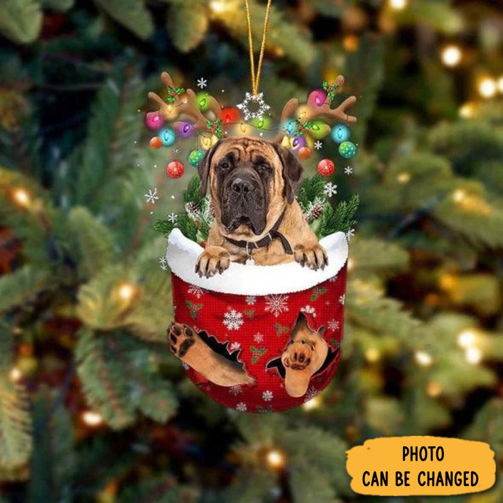 Personalized English Mastiff In Snow Pocket Christmas Ornament Lovely Ornament Gift For Him