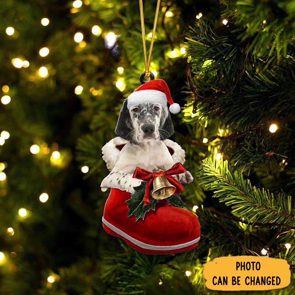 Personalized English Setter In Santa Boot Christmas Hanging Ornament Unique Ornament Gift For Friends
