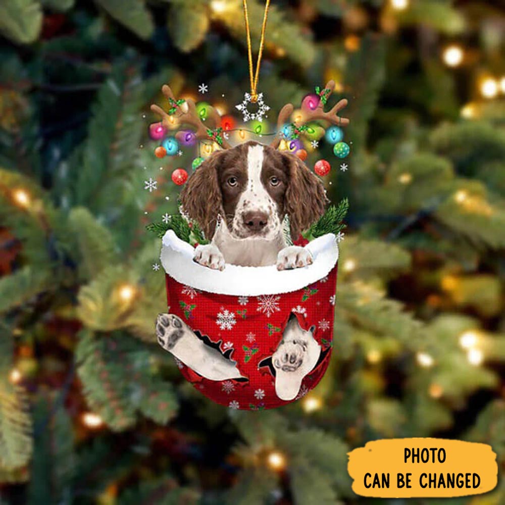 Personalized English Springer Spaniel In Snow Pocket Christmas Ornament Personalized Ornament For Holiday Decor