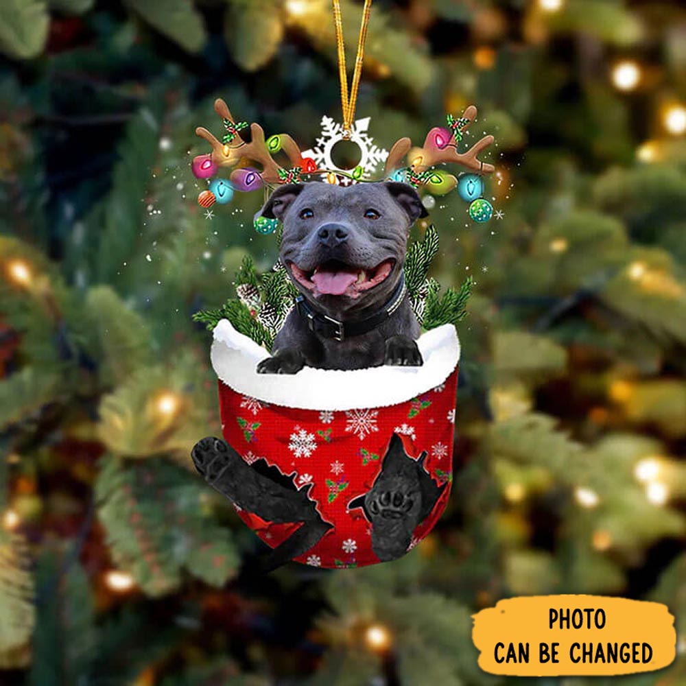 Personalized English Staffordshire Bull Terrier In Snow Pocket Christmas Ornament Timeless Ornament For Holiday Memories