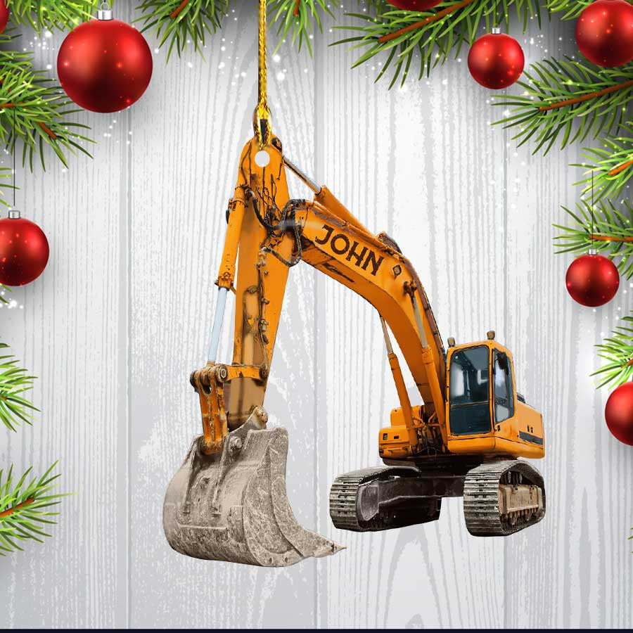 Personalized Excavator Ornament Custom Name Flat Acrylic Ornament for Crane Worker
