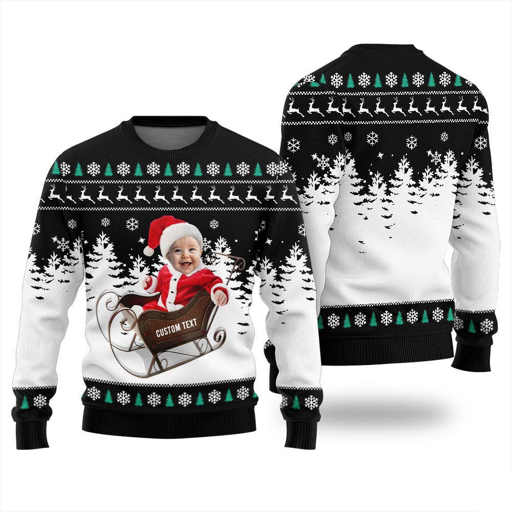 Personalized Face And Text Baby First Christmas Sweater Nice Christmas Sweaters For Men