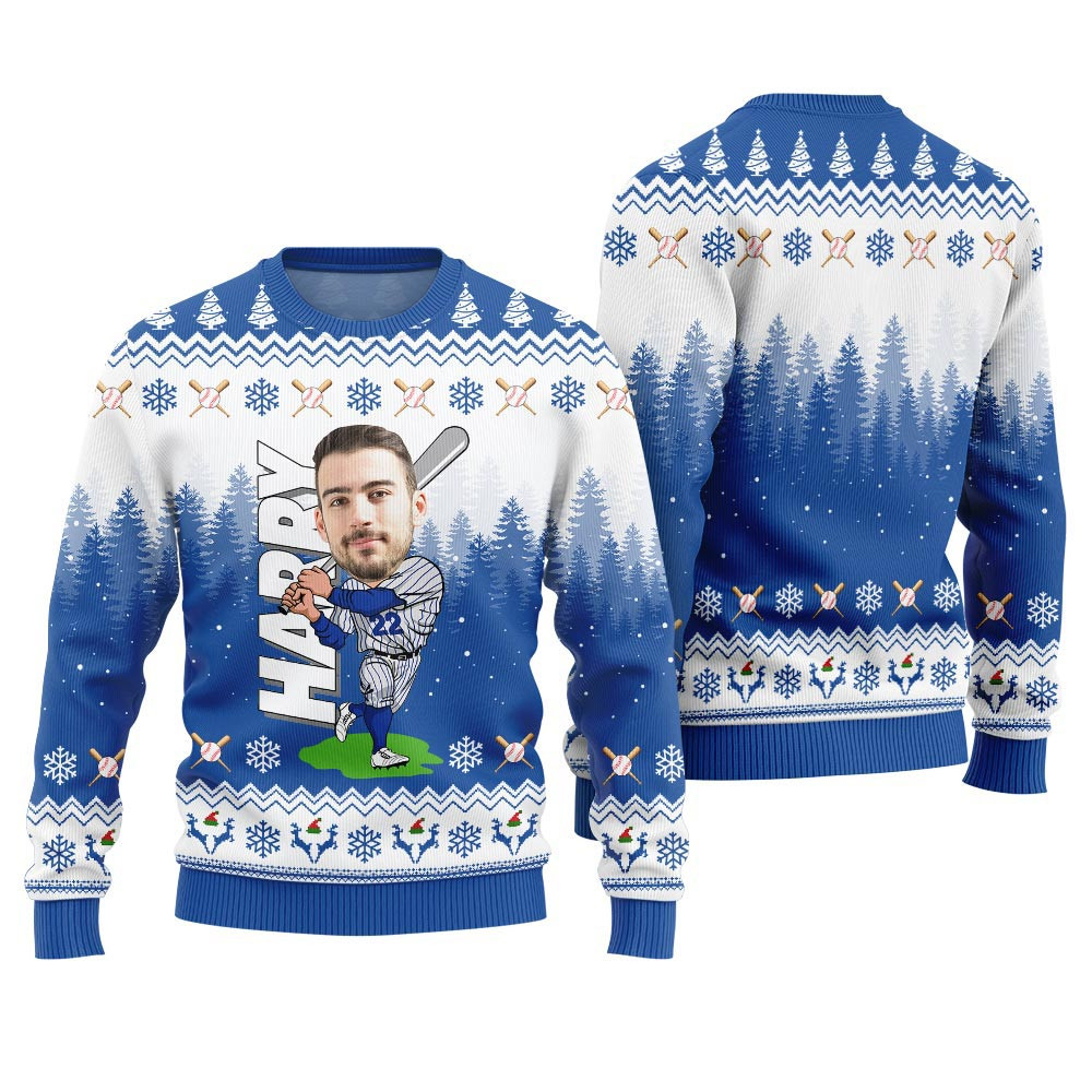 Personalized Face Baseball Christmas Sweater Funny Holiday Sweater