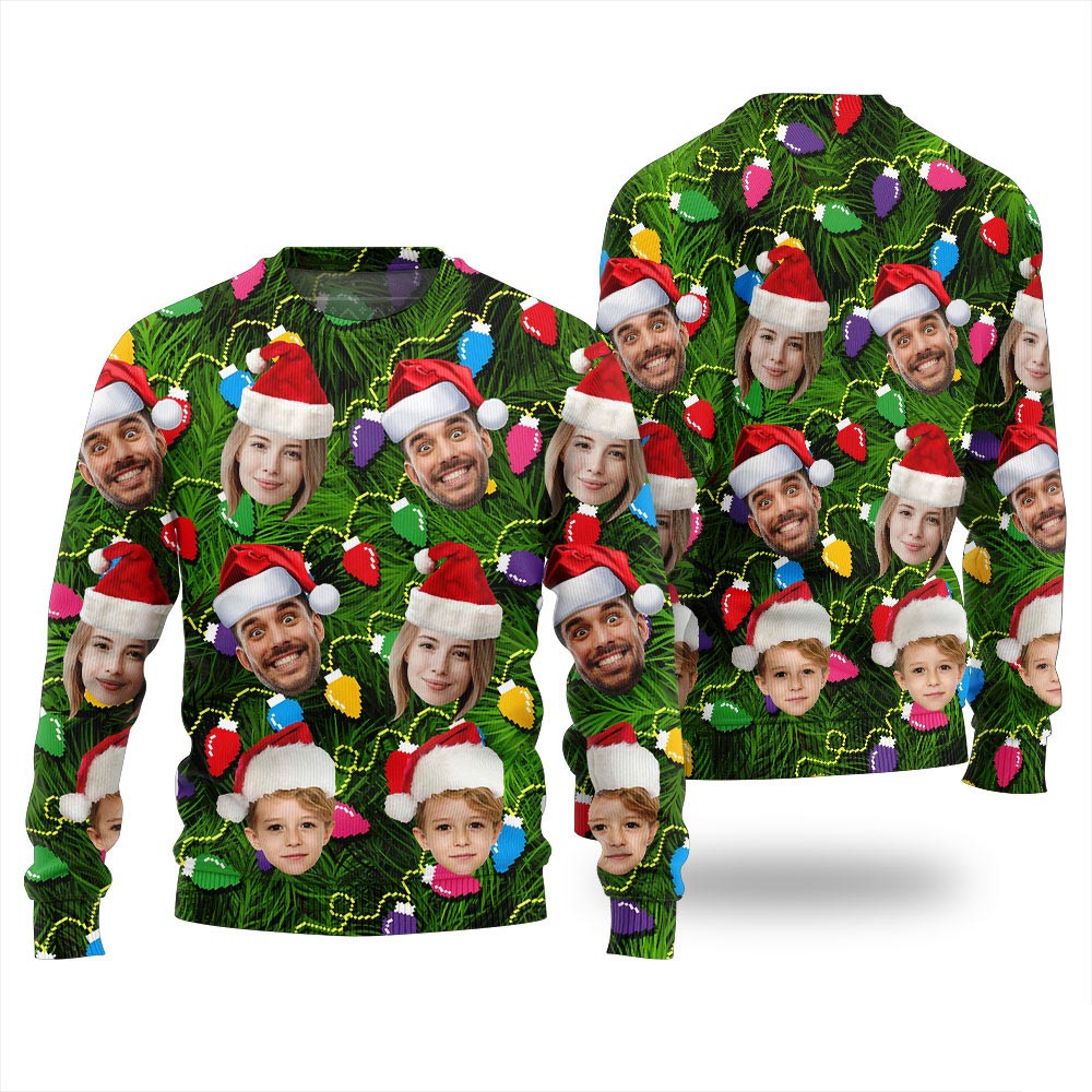 Personalized Face Christmas Lights Ugly Sweater Christmas Gifts For Dad