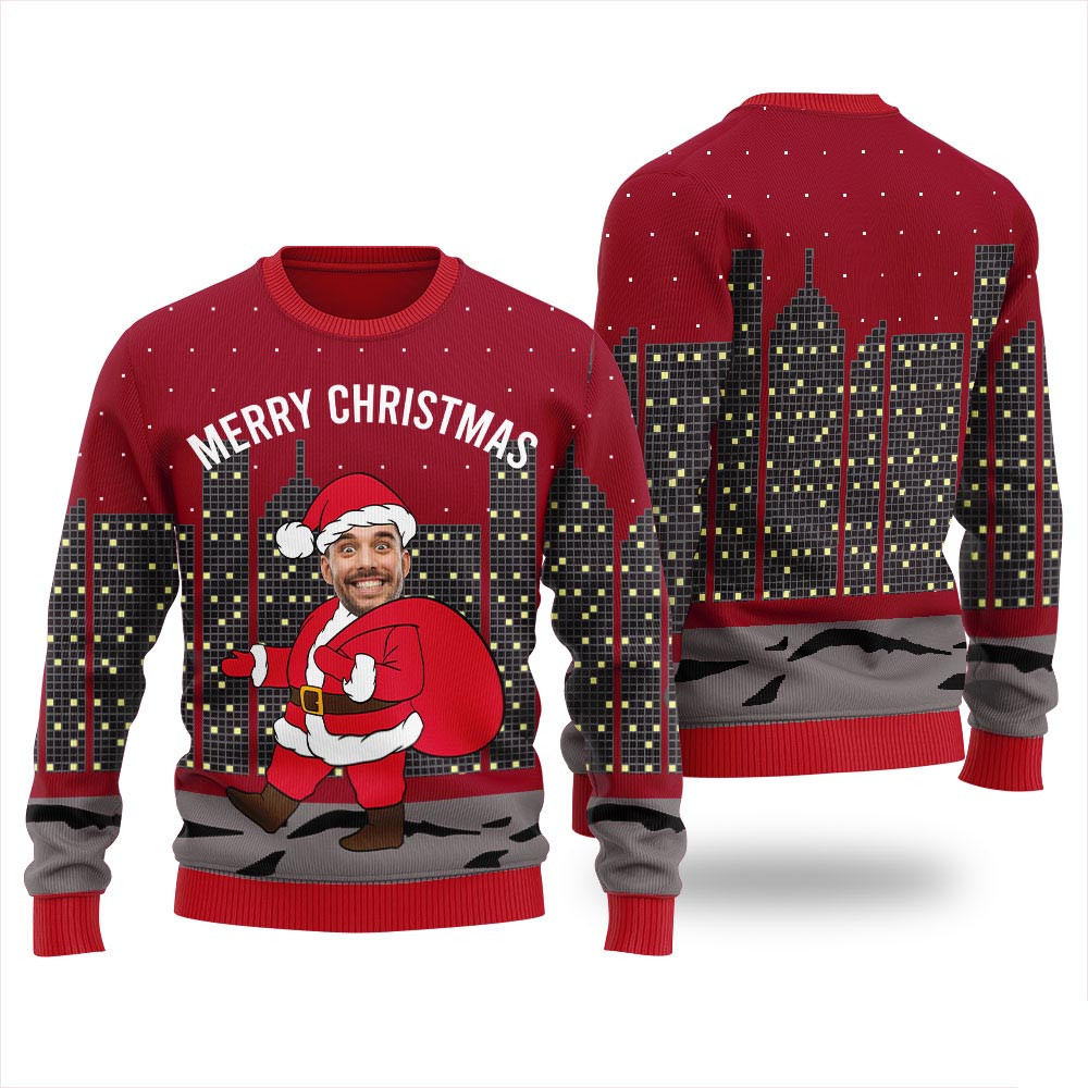 Personalized Face City Santa Christmas Sweater Xmas Sweaters For Women