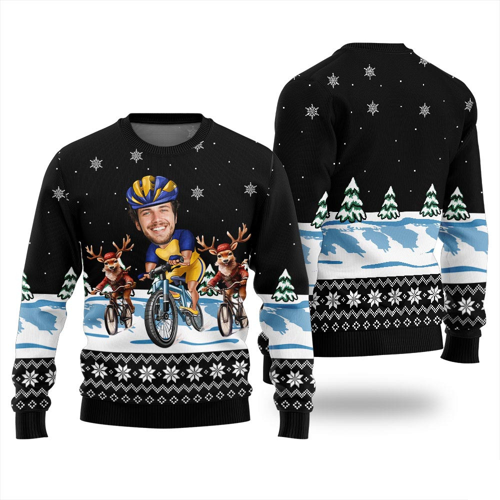 Personalized Face Cycling Christmas Sweater Xmas Sweaters For Women
