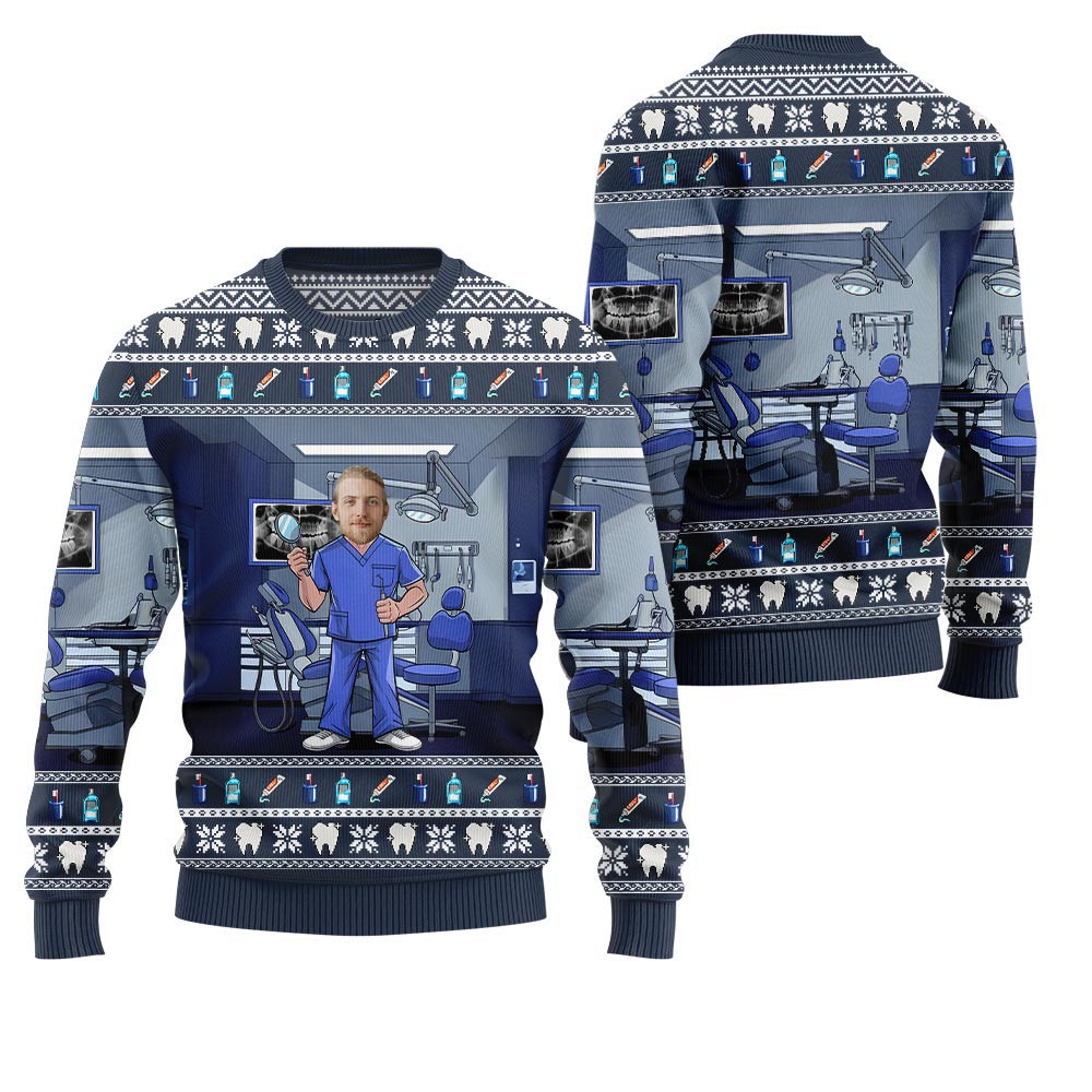 Personalized Face Dentist Ugly Xmas Sweater Family Gifts For Christmas