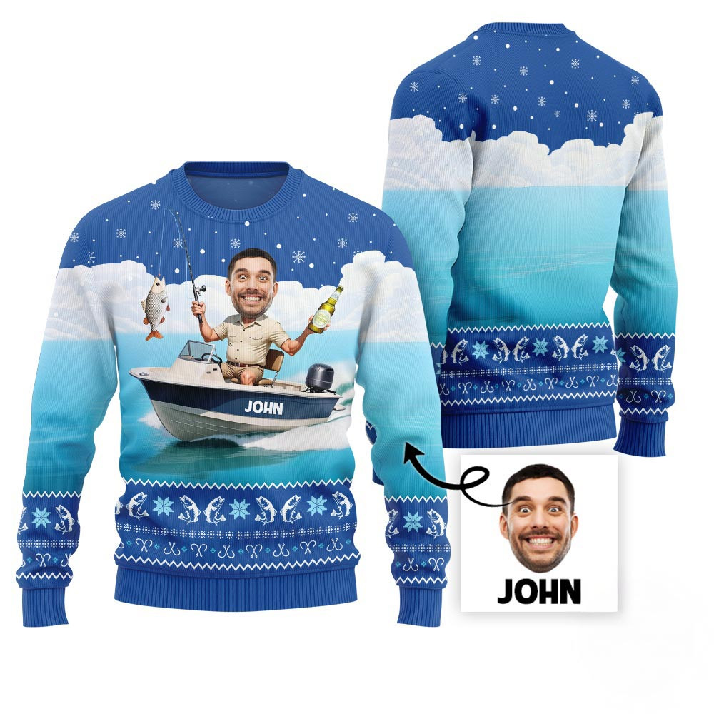 Personalized Face Fishing Holiday Sweater Christmas Sweater Gift
