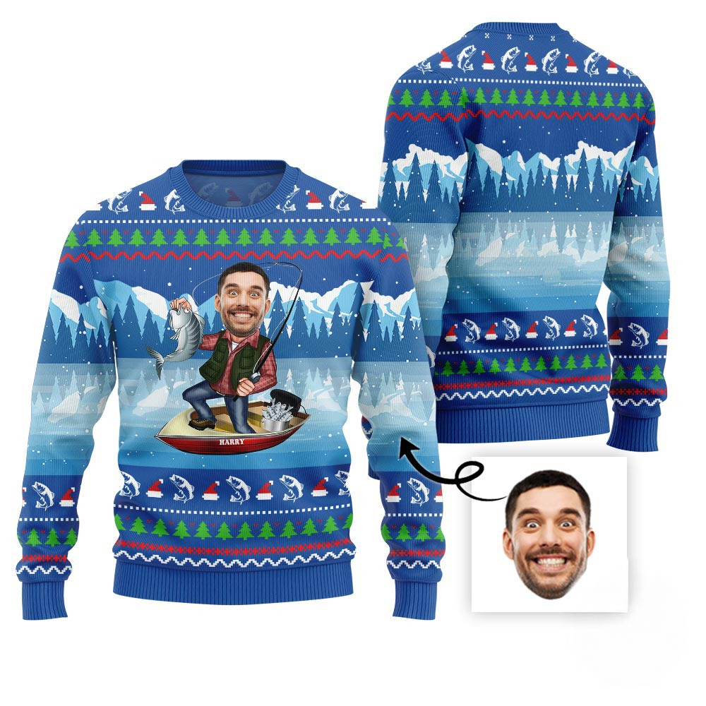 Personalized Face Fishing Ugly Christmas Sweater Christmas Gift Ideas For Wife