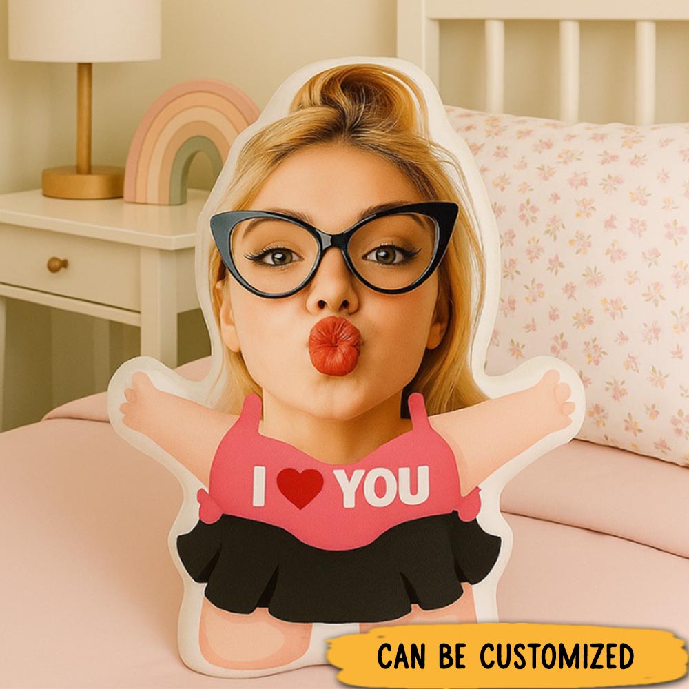 Personalized Face Pillow iLove You Thow Pillow Custom 3D Photo Pillow Funny Humanoid Body Pillow Unique Gift for Couples Friends and Loved Ones