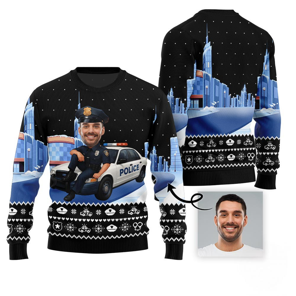 Personalized Face Police Ugly Christmas Sweater Holiday Sweaters For Men