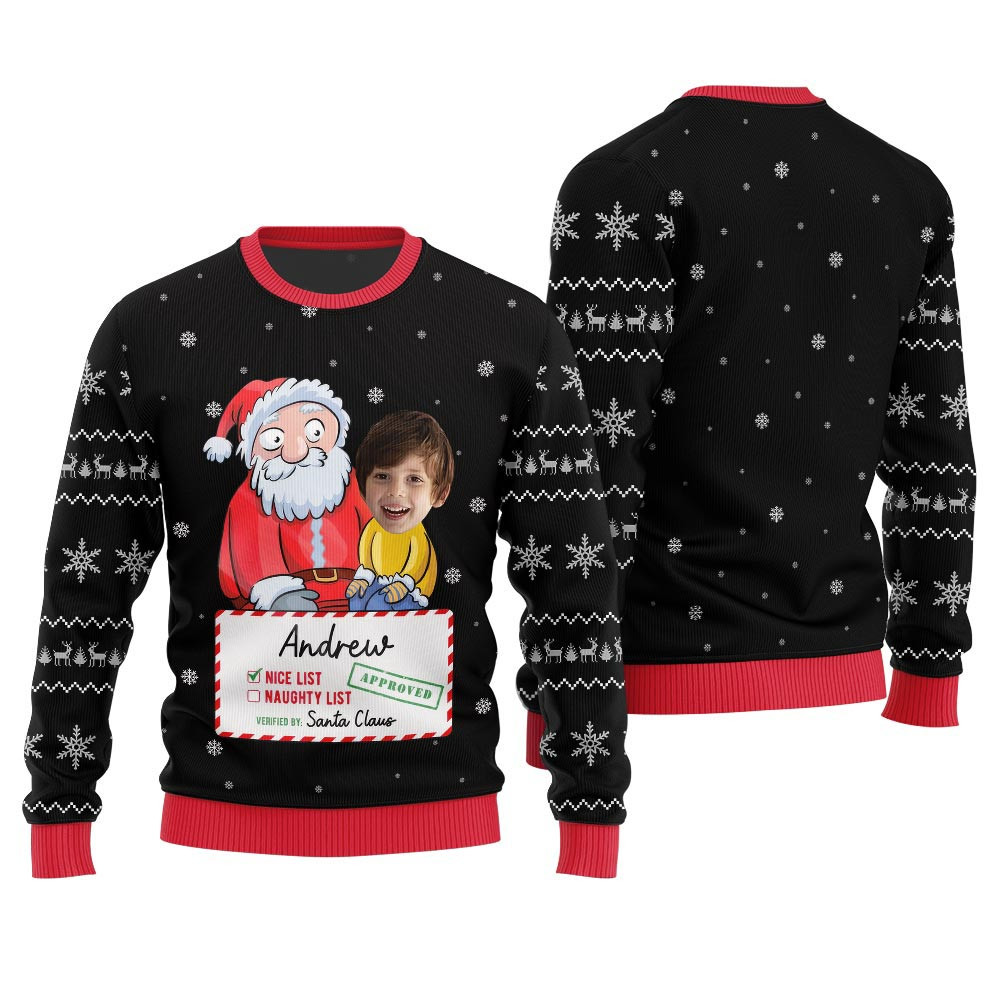 Personalized Face Santa Nice List Ugly Christmas Sweater Best Ugly Sweaters For Christmas