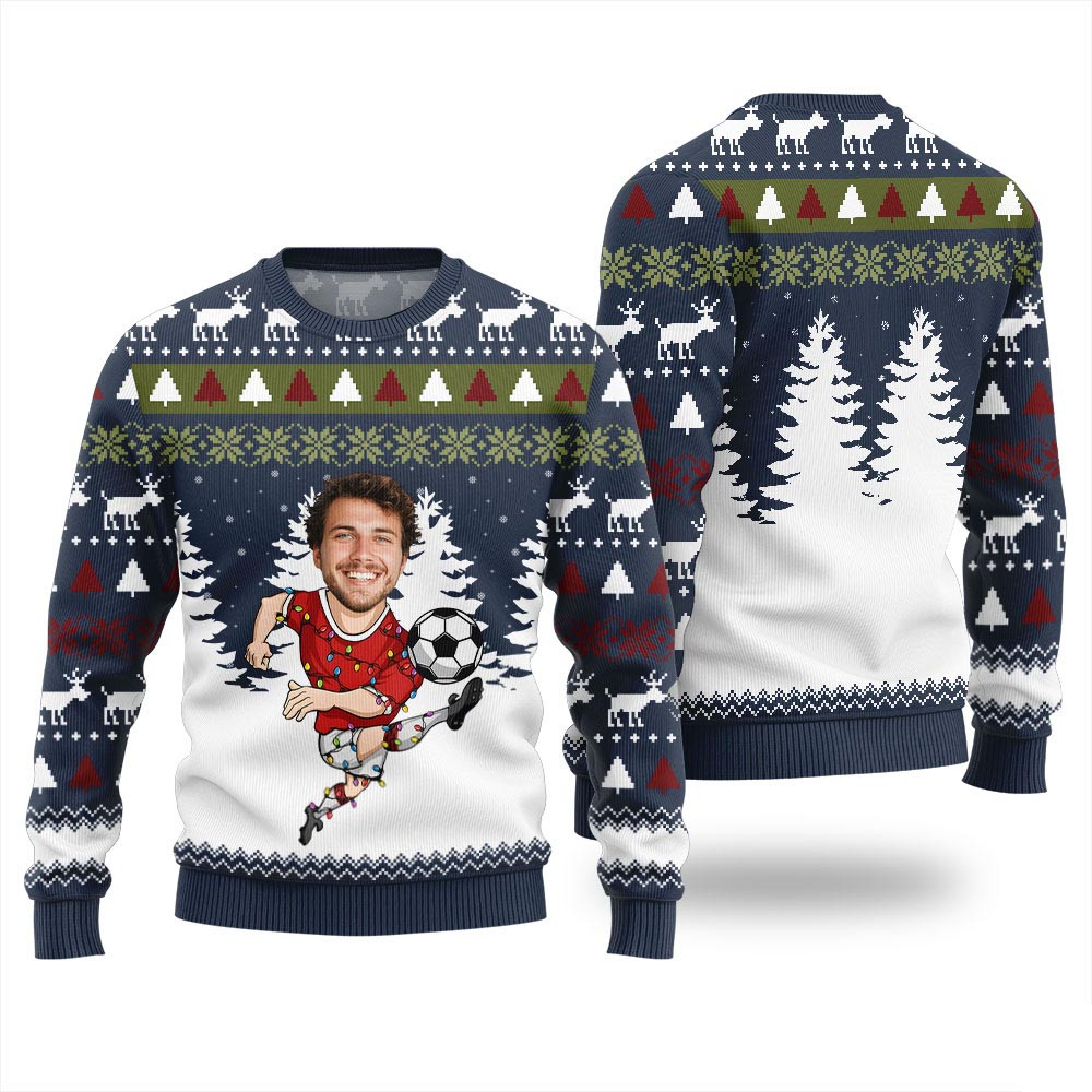 Personalized Face Soccer Christmas Sweater Cute Sweaters For Christmas
