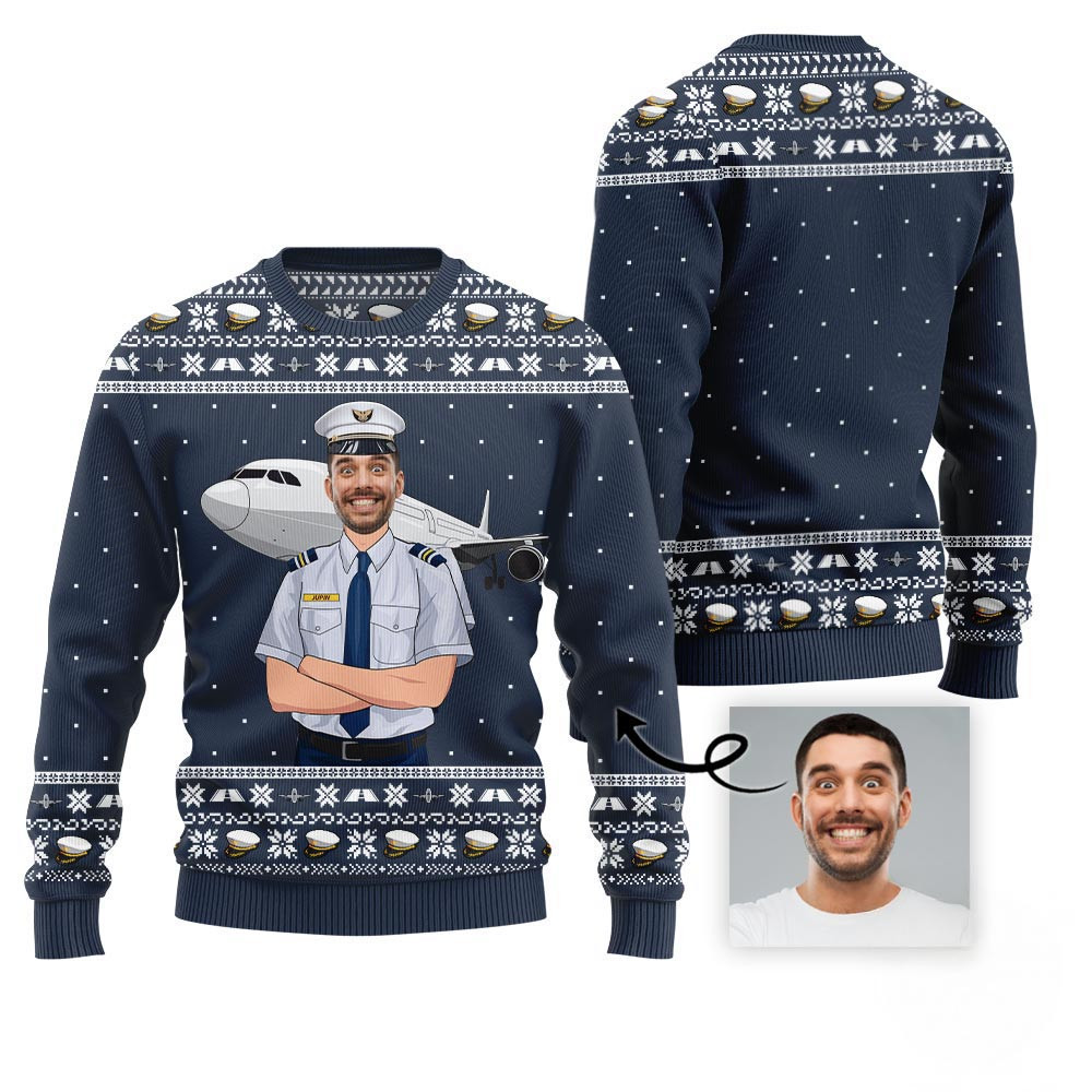 Personalized Face Ugly Christmas Sweater For Pilot Ugly Christmas Gifts