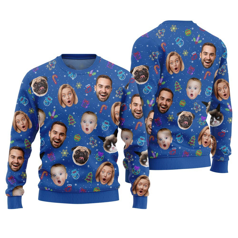 Personalized Faces And Pets Holiday Ugly Christmas Sweater Cute Sweaters For Christmas