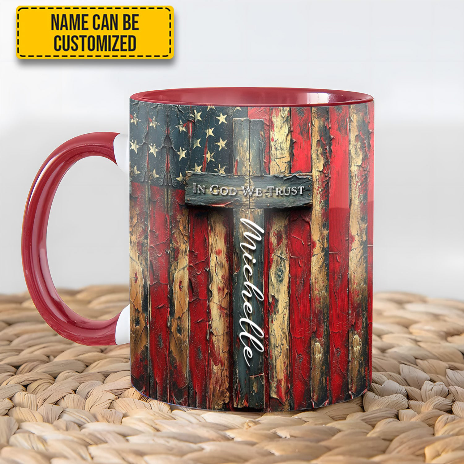 Personalized Faith Cross With American Flag Mug In God We Trust Patriotic Mug Gifts For Him