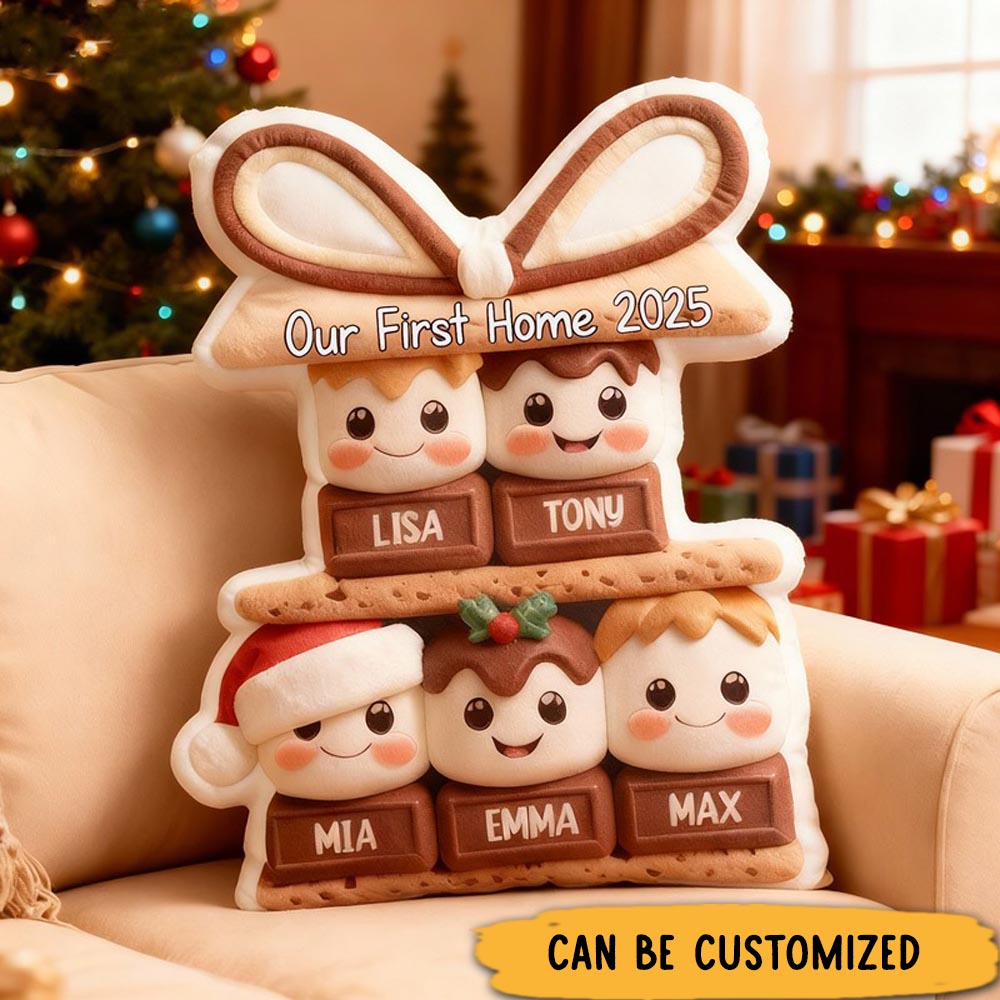 Personalized Family Christmas Pillow Custom Smores Pillow with Names Housewarming Gift Christmas Gift