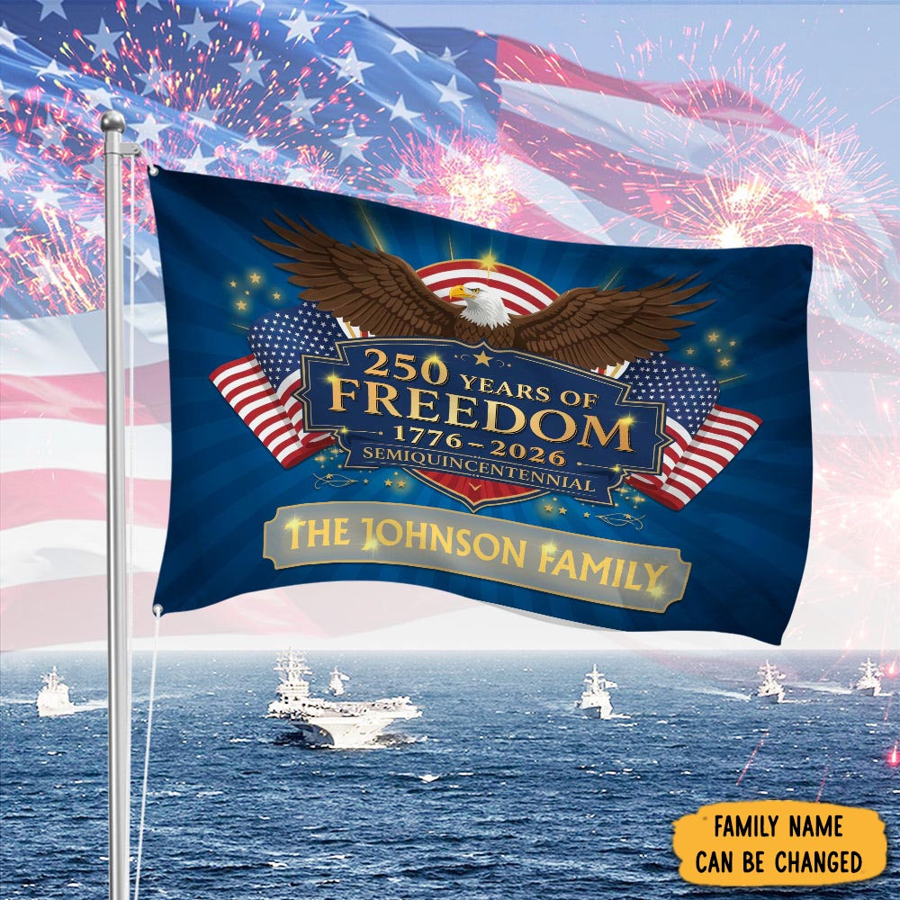 Personalized Family Eagle 250 Years Of Freedom Flag Fourth Of July Flag Patriotic Decor