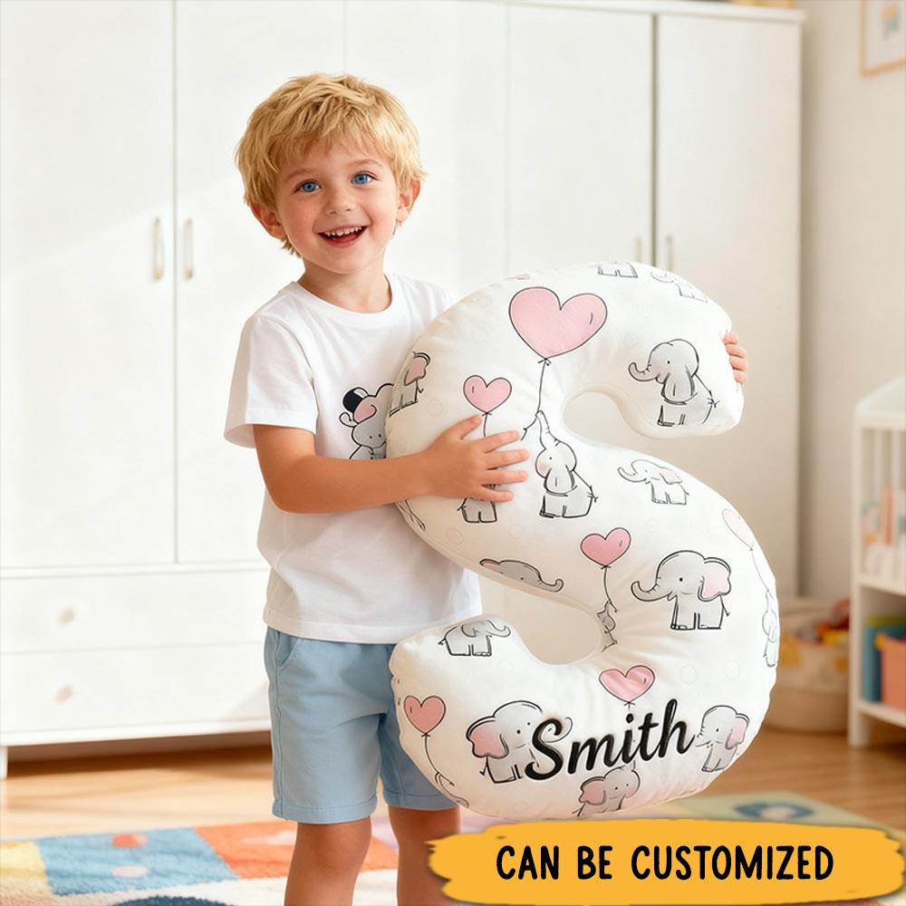 Personalized Family Elephant 26 Letter Graphic 3D Print Pillow Family Gift with Custom Name Design