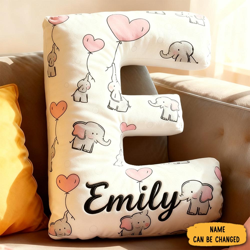 Personalized Family Elephant 26 Letter Graphic 3d Print Pillow Family Gift With Custom Name Design