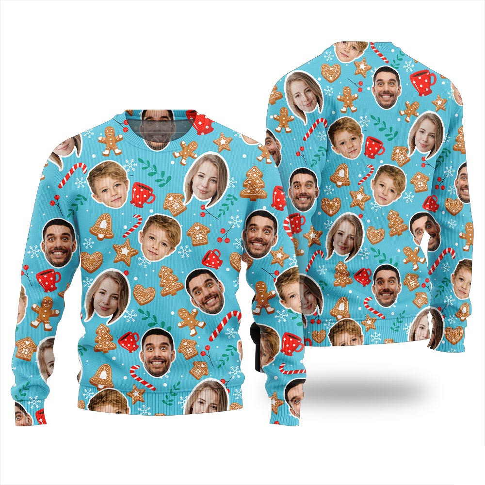Personalized Family Faces Holiday Ugly Christmas Sweater Christmas Sweaters For Men
