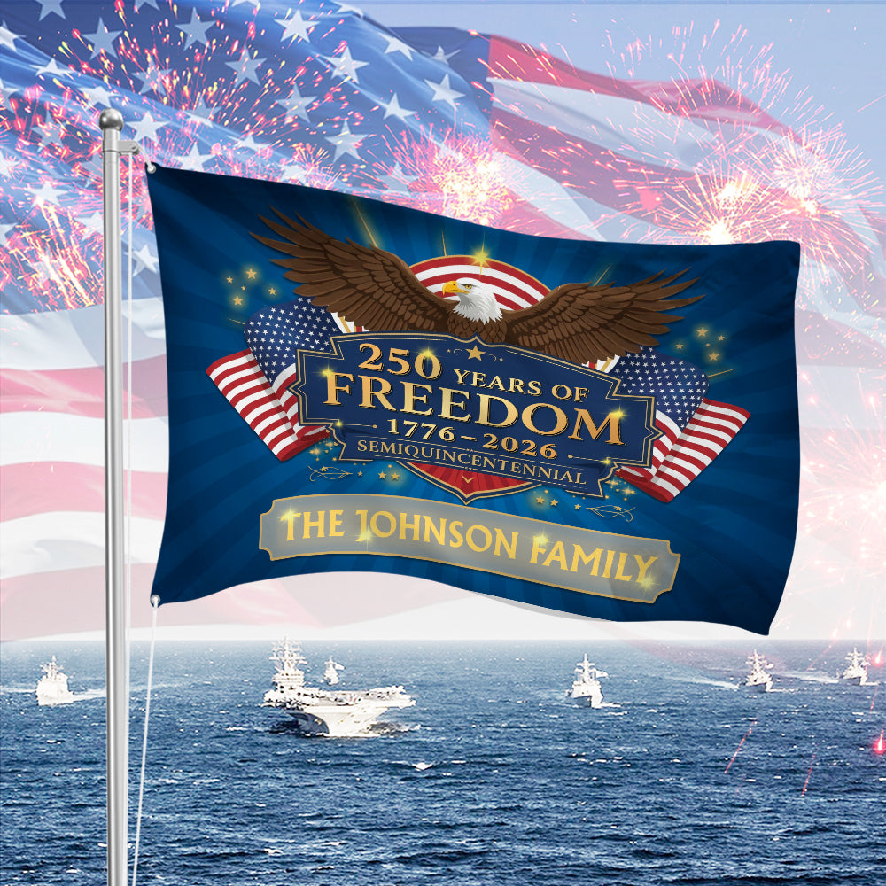 Personalized Family Name 250 Years Of Freedom Semiquincentennial Banner House Flag America 250 Merchandise Unique Patriotic Gifts