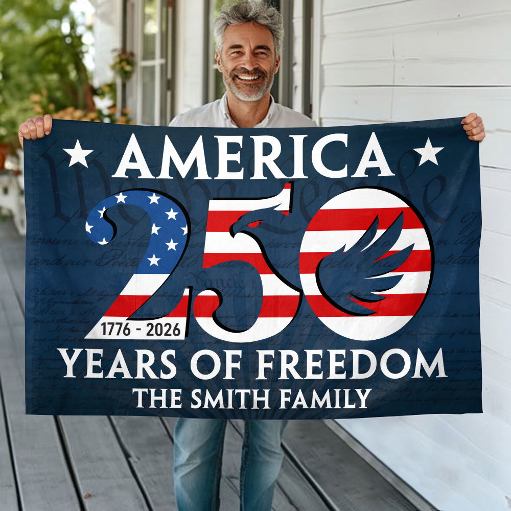 Personalized Family Name America 250 Years Of Freedom Banner House Flag America 250 Merchandise Patriotic Gifts For Dad