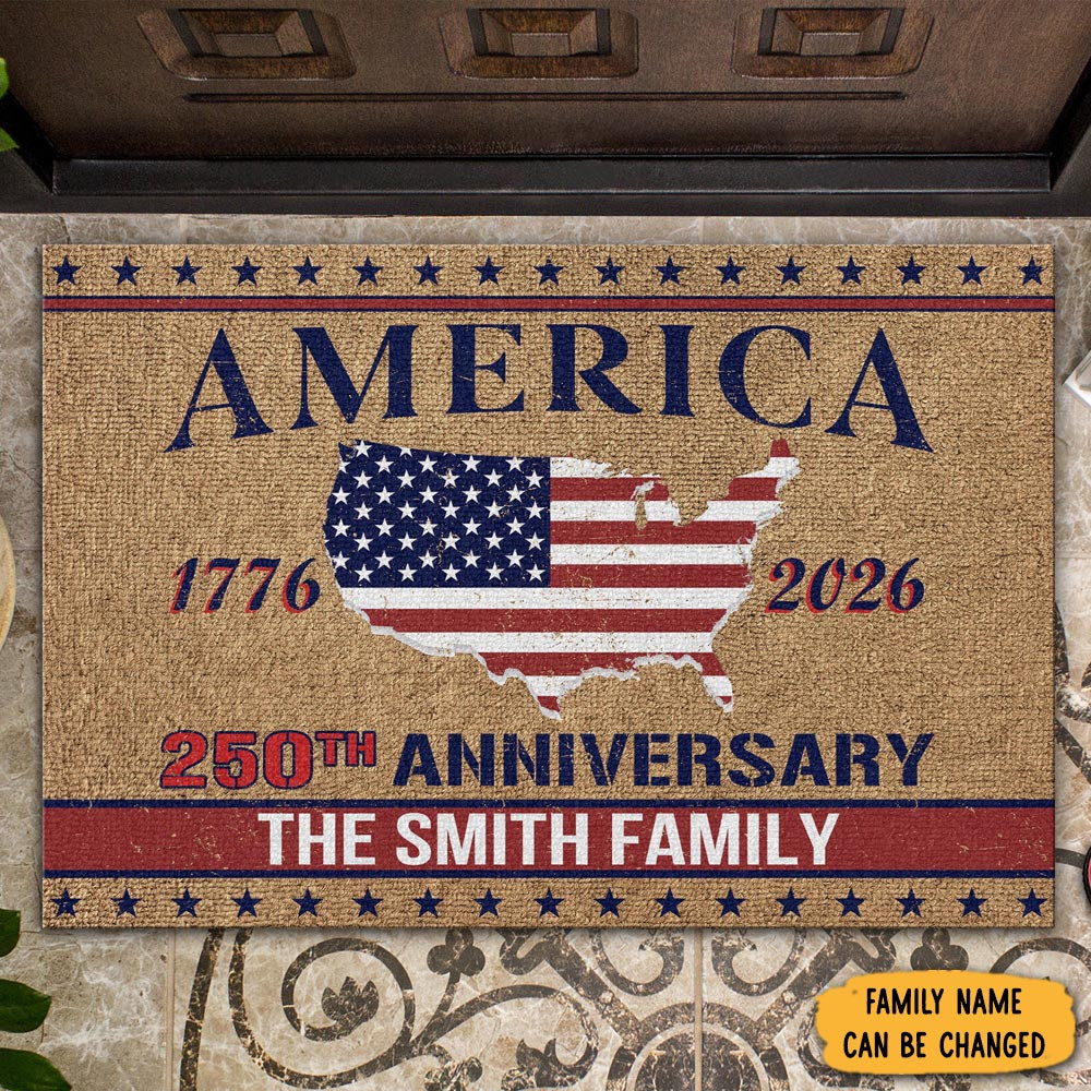 Personalized Family Name America 250th Anniversary Doormat Patriotic Decorations Gift For Family