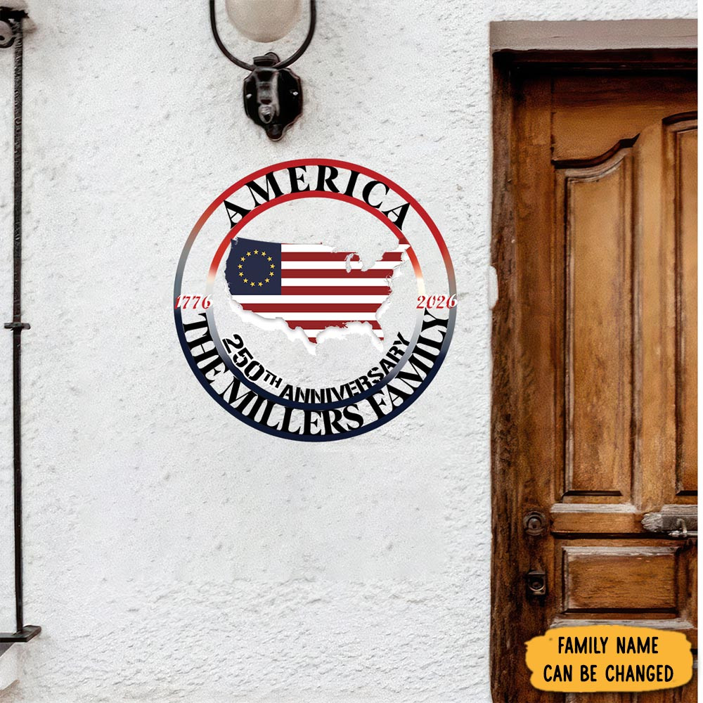 Personalized Family Name America 250th Anniversary Metal Sign Patriotic House Decor